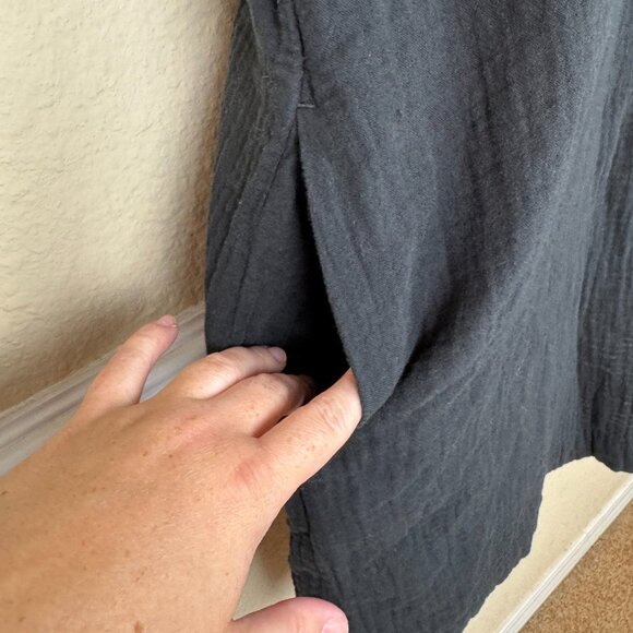 J Crew 100% Cotton Short-sleeve Gauze Popover Dress With Pockets Size L Black - Picture 3 of 9
